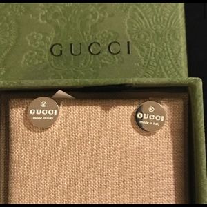 Authentic Gucci Logo .925 Sterling Silver Round Stud Earrings